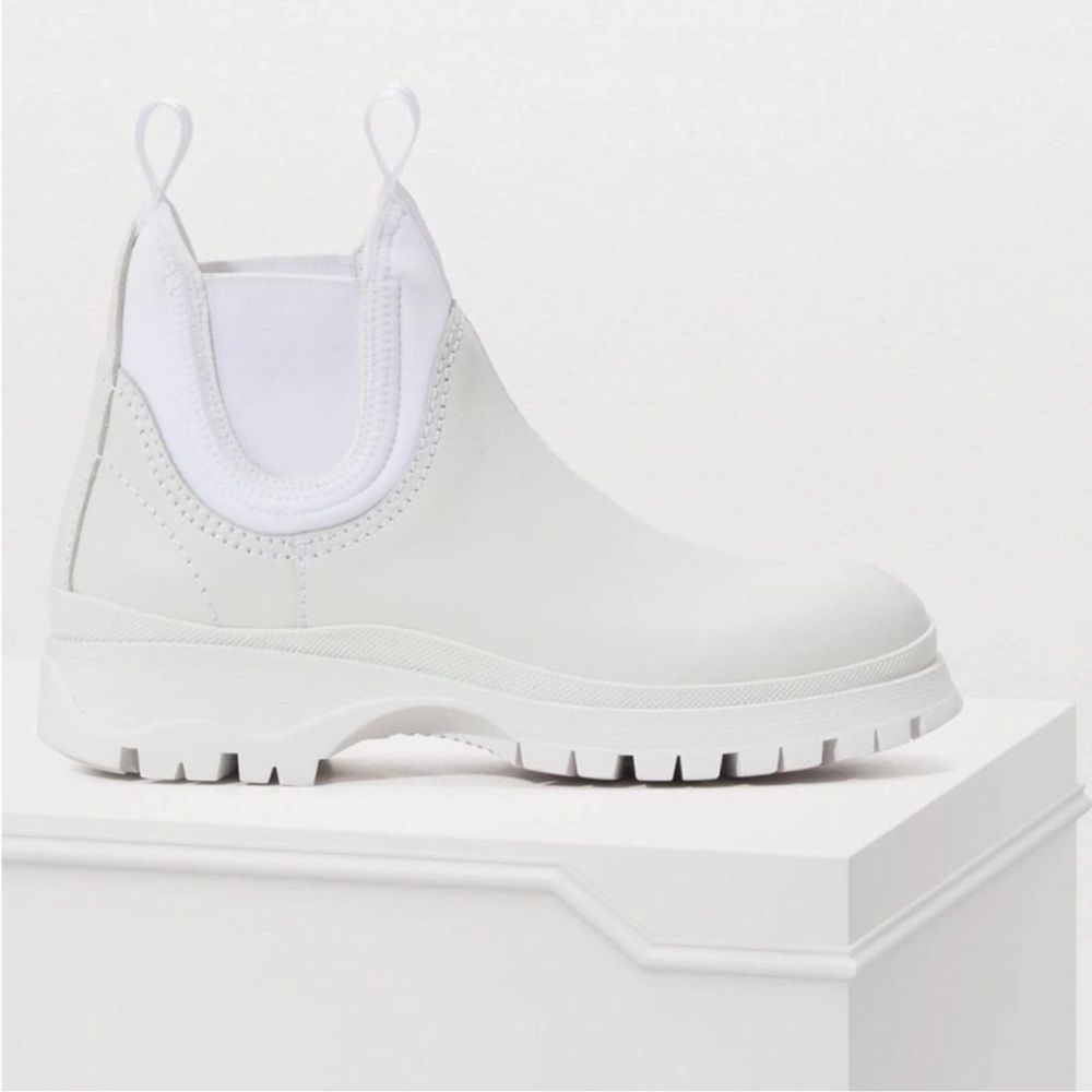 PRADA White Neoprene Insert Chelsea Boots Sz. 37